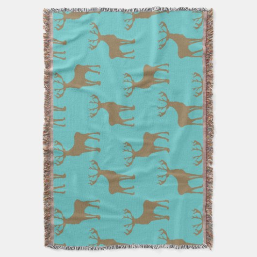 Hertenpatroon in bruin op turquoise deken (Voorkant Verticaal)