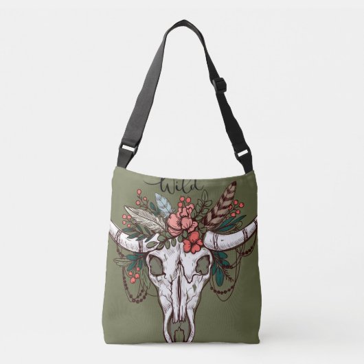Hertenschedel Bloemen Boho Design Crossbody Tas (Voorkant)