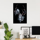 Hertenschedel met Bloemen- Giclee Print van (Thuiskantoor)