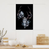 Hertenschedel met Bloemen- Giclee Print van (Keuken)