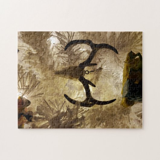 hertenschedel ornament witte kerstboom legpuzzel (Horizontaal)