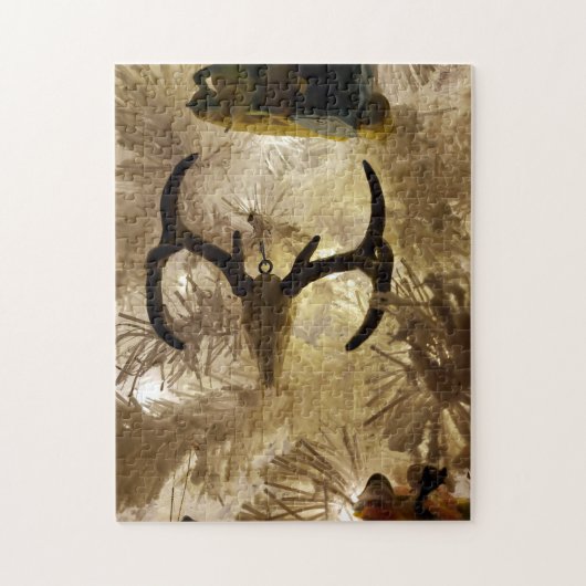 hertenschedel ornament witte kerstboom legpuzzel (Verticaal)