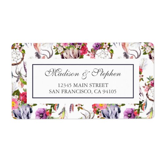 Hertenschedels, Bloemen & Droomvangers - Bruiloft Etiket (Voorkant)