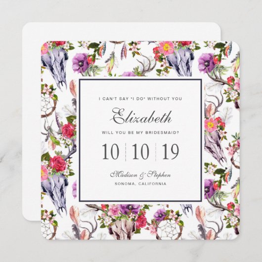 Hertenschedels, bloemen en dromenvangers - Bruidsm Kaart (Voorkant / Achterkant)