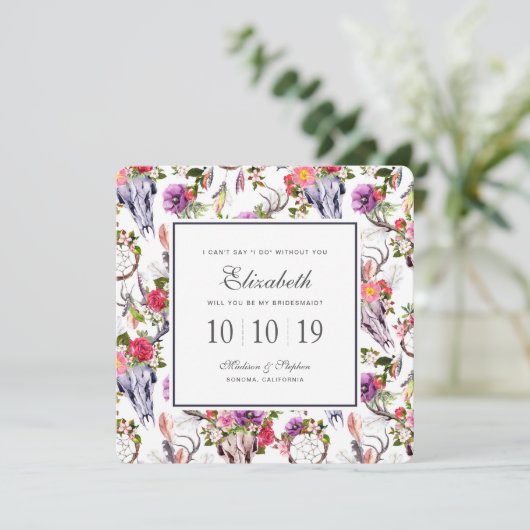 Hertenschedels, bloemen en dromenvangers - Bruidsm Kaart (Staand voorkant)