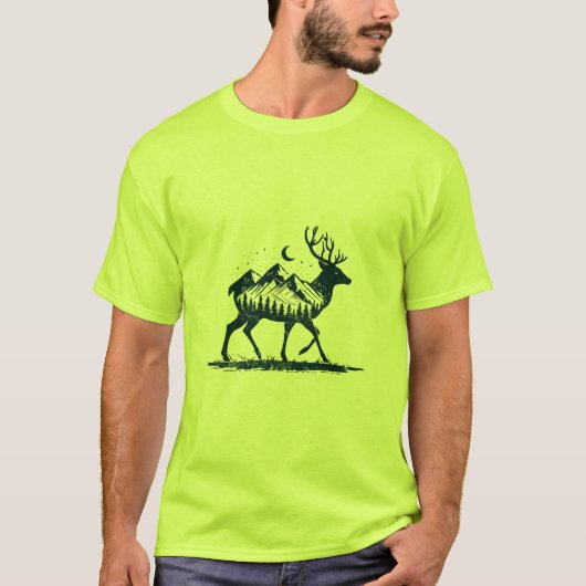 Hertensilhouet natuur nachthemel Shirt (Voorkant)