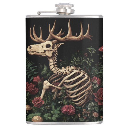 Hertenskelet mystieke gotische bloem heupfles (Voorkant)
