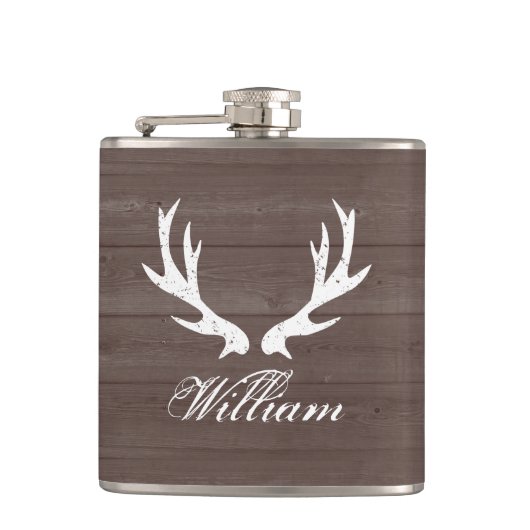  hertenzagerij met bruine houten korrels heupfles (Voorkant)