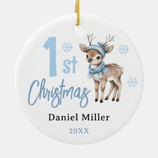 Hertje Baby Jongen Eerste Kerstmis 2024 Keramisch Ornament (Achterkant)