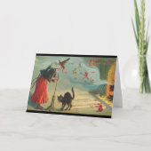 Heruitgave van de Victoriaans Witch & Cat Hallowee Kaart (Voorkant)