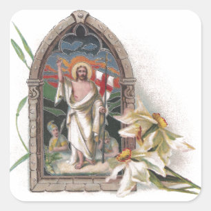 Herurrectie van het kerkvenster van Christus Vierkante Sticker