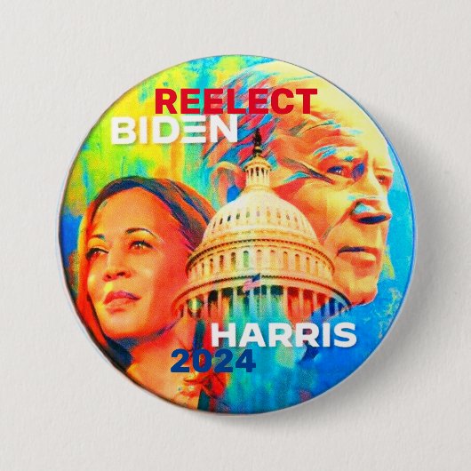 Herverkiest Biden Harris 2024 Ronde Button 7,6 Cm (Voorkant)