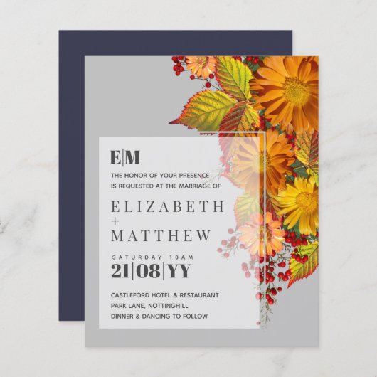 Hervest Daisies Bladeren Oranje Budget Bruiloft (Voorkant / Achterkant)