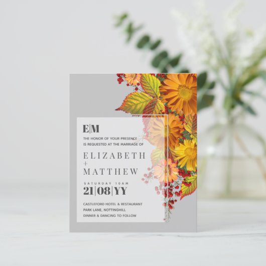 Hervest Daisies Bladeren Oranje Budget Bruiloft (Staand voorkant)