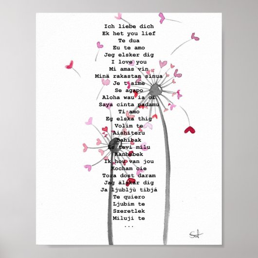 Herz Geschenk Liebe Kunst Pusteblume Hochzeit Poster (Voorkant)