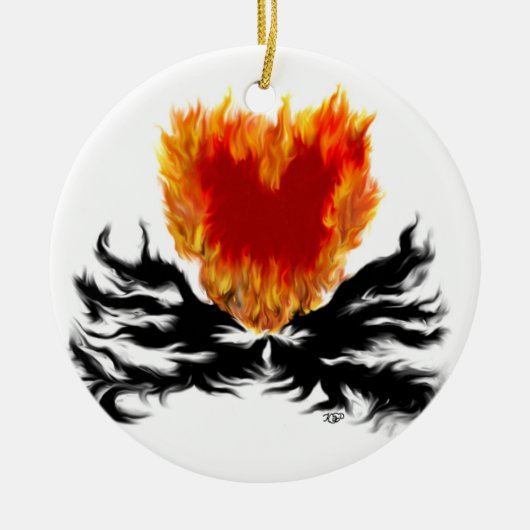 Herz in Flammen Keramisch Ornament (Voorkant)