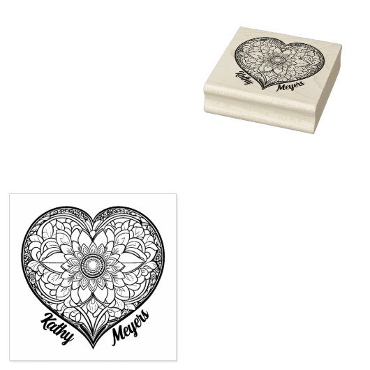 Herz mit Ornamenten Rubberstempel (Gestempeld)