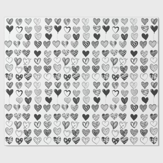 Herzen in Schwarz-Weiß Cadeaupapier (Vlak)