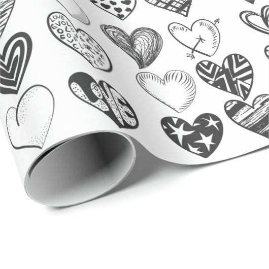 Herzen in Schwarz-Weiß Cadeaupapier (Rol Hoek)