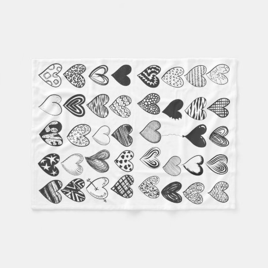 Herzen in Schwarz-Weiß Fleece Deken (Voorkant (Horizontaal))