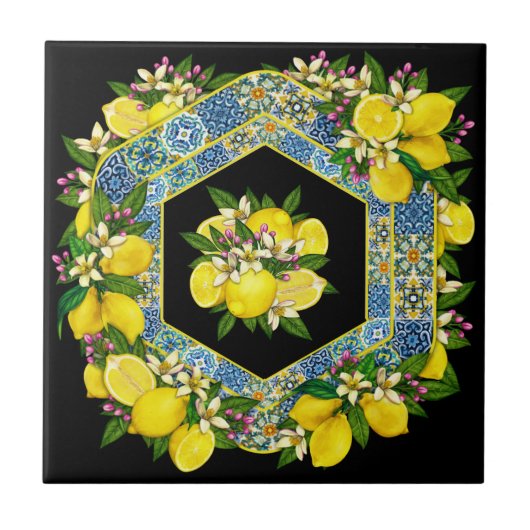 Herzien mediterraan patroon 8 keramische Tegel Tegeltje (Voorkant)