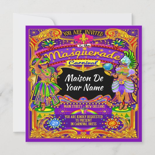 Herziene Masquerade Mardi Gras Carnaval Uitnodigin Kaart (Voorkant)