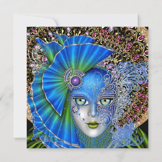 Herziene Masquerade Mardi Gras uitnodiging (Voorkant)