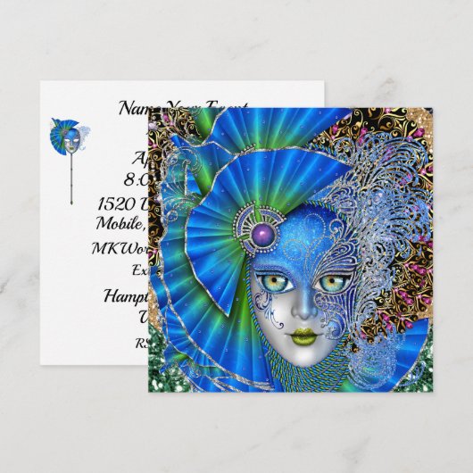 Herziene Masquerade Mardi Gras uitnodiging (Voorkant / Achterkant)