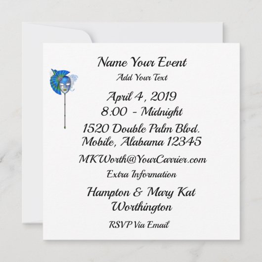 Herziene Masquerade Mardi Gras uitnodiging (Achterkant)