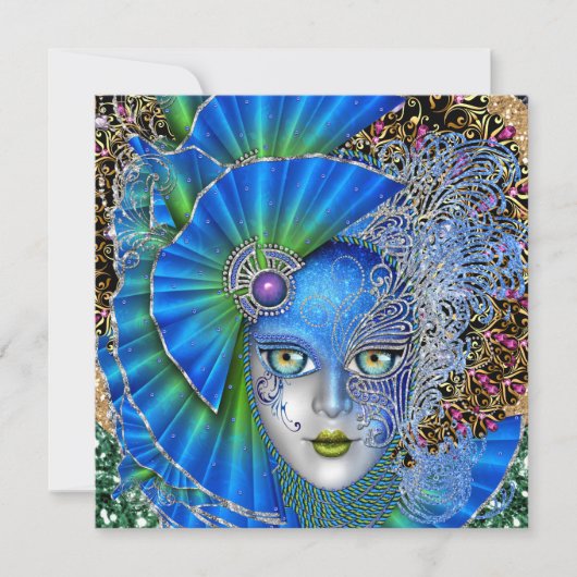 Herziene Masquerade Mardi Gras uitnodiging (Voorkant)