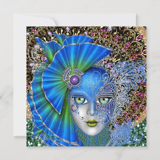 Herziene Masquerade Mardi Gras uitnodiging (Voorkant)