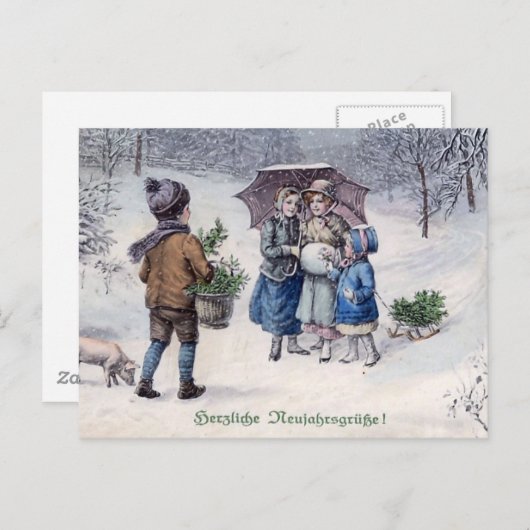 "Herzliche Neujahrsgrusse"  Duits Briefkaart (Voorkant / Achterkant)