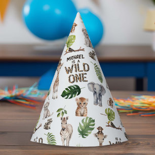 Hes een wilde, Safari Theme Boy 1e verjaardag Feesthoedjes