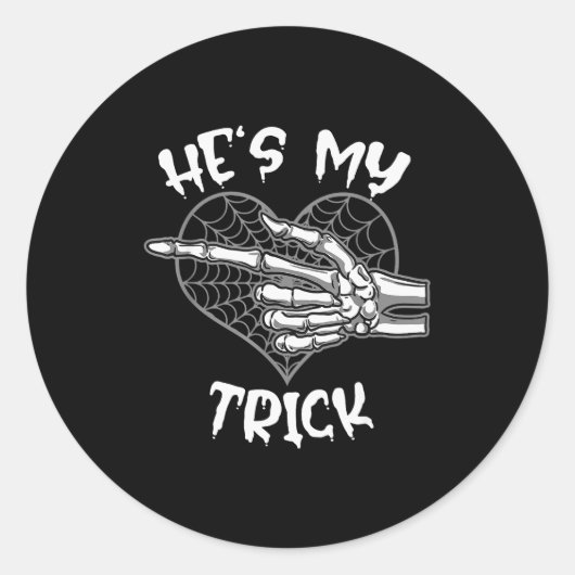 He's My Trick Funny Halloween Matching Couple Girl Ronde Sticker (Voorkant)