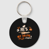 He's My Trick Funny Skeleton Halloween Matching Co Sleutelhanger (Voorkant)