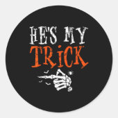 He's My Trick Halloween Matching Couple Funny Girl Ronde Sticker (Voorkant)