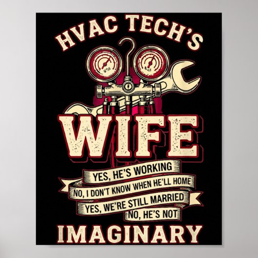 He's Not Imaginary Funny Hvac Tech Wife Women Girl Poster (Voorkant)