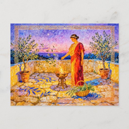 Hestia Lighting a Sacred Fire on Terrace with Oliv Briefkaart (Voorkant)