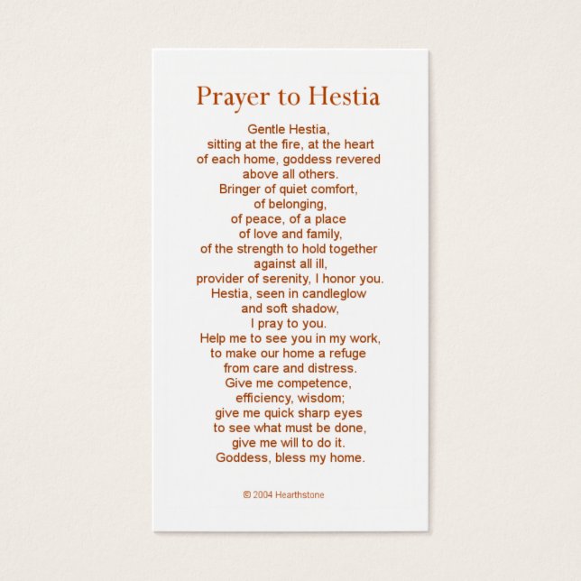 Hestia Prayer Kaart (Voorkant)