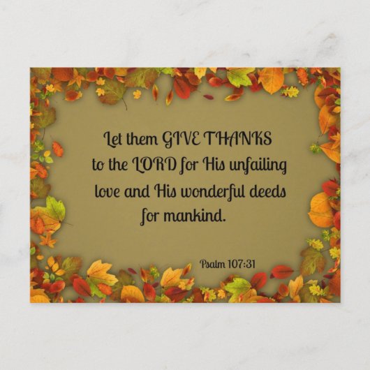 Het 107:31 van de psalm laat hen bedankt aan Lord… Briefkaart (Voorkant)
