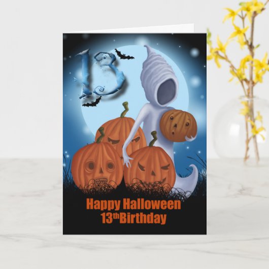 het 13de Spook en de Pompoenen van Halloween van Kaart (Gele Bloem)