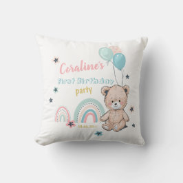 Het 1e Verjaardag Sierkussen met leuke teddybeer