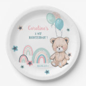 Het 1e Verjaardagspapier Bord - leuke teddybeer. (Voorkant)