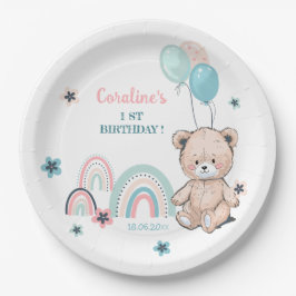 Het 1e Verjaardagspapier Bord - leuke teddybeer.