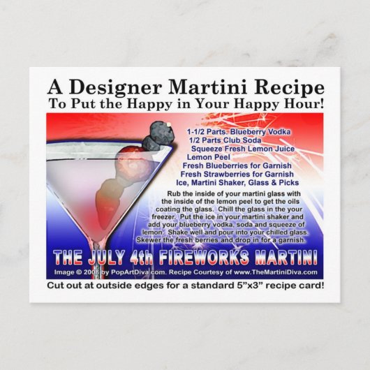 Het 4 juli vuurwerk Martini Recept Briefkaart (Voorkant)