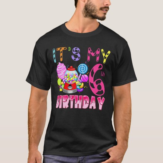 Het 6-jarige Snoep Candyland Birthday Girl T-shirt (Voorkant)
