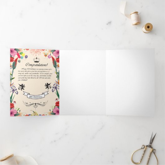 Het 80ste Wenskaart van Melinda Drieluik Aankondiging (Binnen)