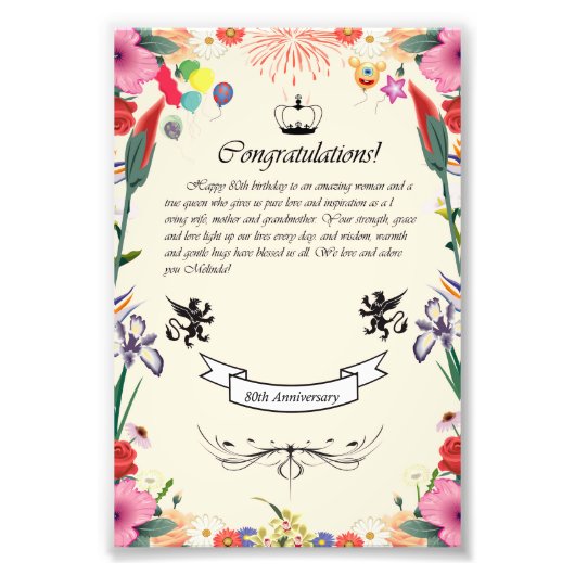 Het 80ste Wenskaart van Melinda Foto Afdruk (Voorkant)