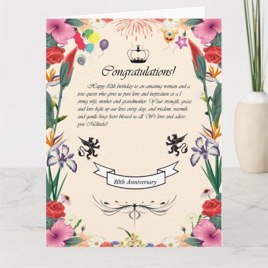 Het 80ste Wenskaart van Melinda Kaart (Voorkant)