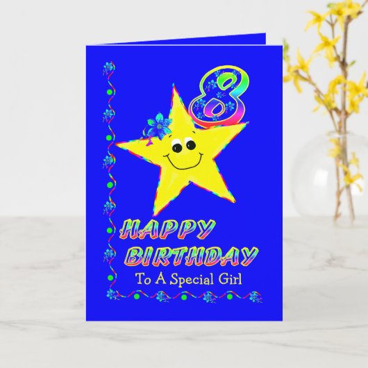 het 8ste Meisje van de Sterren van de Verjaardag Kaart (Gele Bloem)